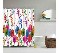 BOYOUTH Colorful Balloons Printed on Happy Birthday Words Pattern Digital Print White Shower Curtains for Bathroom Decor,Polyester Waterproof Fabric Bath Curtain with 12 Hooks,70x70 Inches,Multicolor