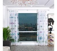 BOYOUTH Colorful Butterfly Pattern Print White Sheer Voile Curtains,Rod Pockets Curtains and Drapes for Bedroom,Study,Living Room,Green,39 x 78 Inches,2 Panels