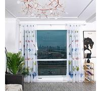 BOYOUTH Colorful Butterfly Pattern Print White Sheer Voile Curtains,Rod Pockets Curtains and Drapes for Bedroom,Study,Living Room,Blue,39 x 78 Inches,2 Panels