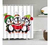 BOYOUTH Cute Cartoon Three Little Penguins Sing Song Pattern Digital Print Shower Curtains,Polyester Waterproof Fabric Bath Curtain with 12 Hooks,70x70-Inch,Multicolor