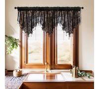 BOYOUTH Flower Pattern Triangle Swag Short Valance Curtains with Trim Beads,Rod Pocket Elegant Lace Valances Window Treatments for Kitchen,Cafe,Bedroom,51 by 24 Inches,Black,3 Panels