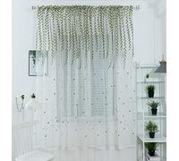 BOYOUTH Green Willow Leaf Embroidery Pattern White Sheer Voile Curtains,Rod Pockets Curtains and Drapes for Bedroom,Living Room,39 by 98 Inches,2 Panels