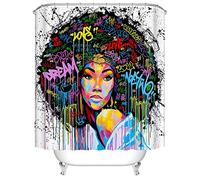BOYOUTH Jazz Style Woman's Avatar and Graffiti Pattern Digital Print White Bath Shower Curtains for Bathroom,Polyester Waterproof Fabric Bath Curtain with 12 Hooks,70x70 Inches,Multicolor