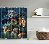 BOYOUTH Lion Tiger Leopard Pattern Digital Print Shower Curtains for Bathroom Decor,Polyester Waterproof Fabric Bath Curtain with 12 Hooks,70x70 Inches,Multicolor