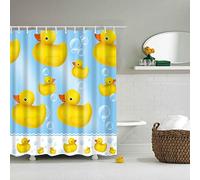 BOYOUTH Little Yellow Duck and Bubble Pattern Digital Print Blue Shower Curtains for Bathroom Decor,Polyester Waterproof Fabric Bath Curtain with 12 Hooks,70x70 Inches,Multicolor