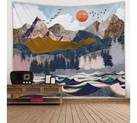 BOYOUTH Nature Landscape Tapestry Wall Hanging,Abstract Forest Tree,Wave,Mountain and Sunset Pattern Digital Print Art Wall Tapestries Home Decor,Mural,Beach Towel,59.1 Inch by 51.2 Inch