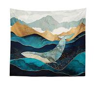BOYOUTH Nature Landscape Tapestry Wall Hanging,Abstract Whale and Mountains Pattern Digital Print Art Wall Tapestries Home Decor,Mural,Beach Towel,70.8 Inch by 90.5 Inch