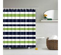 BOYOUTH Navy Blue,Green,White Stripe Pattern Digital Print Shower Curtains for Bathroom Decor,Polyester Waterproof Fabric Beach Bath Curtain with 12 Hooks,70x70 Inches,Multicolor