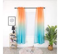 BOYOUTH Orange and Blue Gradient Color Sheer Voile Curtains,Rod Pocket Window Screening for Bedroom,Living Room,Hotel,2 Panels,39 x 78 Inches
