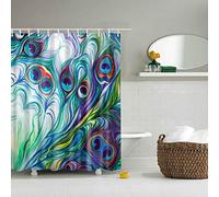 BOYOUTH Peacock Feather Oil Painting Digital Print Shower Curtain,Polyester Waterproof and Mildew Resistant Fabric Bath Curtain with 12 Hooks,70x70 Inches,Multicolor