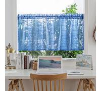 BOYOUTH Plaid Pattern Sheer Short Curtains,Solid Color Rod Pockets Small Window Valance for Kitchen,Cafe,Bathroom,59 Inches by 24 Inches,Blue,1 Panel