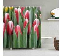 BOYOUTH Red and White Tulip Pattern Digital Print Shower Curtains for Bathroom Decor,Polyester Waterproof Fabric Bath Curtain with 12 Hooks,70x70 Inches,Multicolor