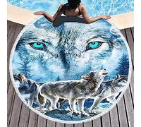 BOYOUTH Round Beach Towel,Howling Wolf Standing on the Rock Pattern Printing Beach Mat with Tassels Ultra Soft Super Water Absorbent Multi-Purpose Towel,59 inch-Diameter