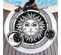 BOYOUTH Round Beach Towel,Psychedelic Moon Stars and Sun Pattern Printing Beach Mat with Tassels Ultra Soft Super Water Absorbent Multi-Purpose Towel,59 inch-Diameter