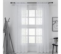 BOYOUTH Sheer White Pom Pom Curtains,Rod Pocket Light Filtering Transparent Voile Curtains and Drapes for Bedroom,Kitchen,Living Room Decorative,52 by 95 Inches,2 Panels