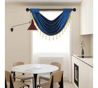 BOYOUTH Soft Velvet Waterfall Swag Short Valance Curtains with Trim Beads,Rod Pocket Valances for Kitchen,Cafe,Bedroom,30 by 24 Inches,Navy Blue,1 Panel