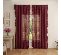 BOYOUTH Solid Color Sheer 2 Layer Valance Tulle Curtains with Ruffle Trim,Rod Pocket Voile Window Gauze Curtains Drapes for Kitchen Dining Room Cafe Decor,39 by 51 Inches,Wine Red,2 Panels