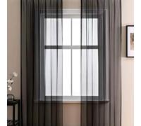 BOYOUTH Solid Color Sheer Voile Curtains,Grommets Window Gauze for Bedroom,Living Room,Hotel,Black,2 Panel,52 x 63 Inches