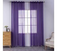 BOYOUTH Solid Color Sheer Voile Curtains,Grommets Window Gauze for Bedroom,Living Room,Hotel,Dark Purple,2 Panel,52 x 63 Inches