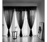 BOYOUTH Solid Color Sheer Voile Curtains,Rod Pocket Window Gauze for Bedroom,Living Room,Hotel,Black,1 Panel,39 x 78 Inches