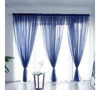 BOYOUTH Solid Color Sheer Voile Curtains,Rod Pocket Window Gauze for Bedroom,Living Room,Hotel,Navy Blue,1 Panel,39 x 106 Inches