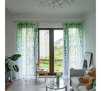 BOYOUTH Swallows and Willow Branches Printed Voile Sheer Curtains,Rod Pockets Window Drapes for Bedroom,Living Room,Green,2 Panels,39 x 106 Inches