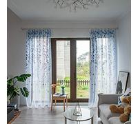 BOYOUTH Swallows and Willow Branches Printed Voile Sheer Curtains,Rod Pockets Window Drapes for Bedroom,Living Room,Blue,2 Panels,39 x 78 Inches