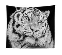 BOYOUTH Tapestry Wall Hanging,Cool Bengal White Tiger Pictures Digital Print Black Wall Tapestry Art Home Decorations for Living Room Bedroom Dorm,59.1" Wide By 51.2" High