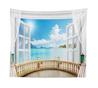 BOYOUTH Tapestry Wall Hanging,Sea view Terrace Outside the Window Pictures Digital Print Wall Tapestry Home Decor for Living Room Bedroom Dorm,78.7" Wide By 59.1" High