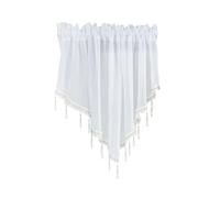 BOYOUTH Triangle Swag Short Valance Curtains with Trim Beads,Rod Pocket Elegant Sheer Voile Tulle Valances Window Treatments for Kitchen,Cafe,Bedroom,51 by 24 Inches,White,1 Panel