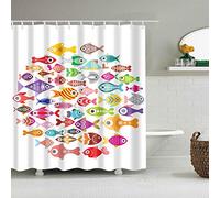 BOYOUTH Various Cartoon Fish Pattern Digital Print Blue Shower Curtains for Bathroom Decor,Polyester Waterproof Fabric Bath Curtain with 12 Hooks,70x70 Inches,Multicolor