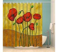 BOYOUTH Vintage Red Flowers Pattern Digital Print Shower Curtains for Bathroom Decor,Polyester Waterproof Fabric Bath Curtain with 12 Hooks,70x70 Inches,White