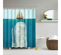BOYOUTH Watercolors Blue Whale and Sailboat Pattern Digital Print Shower Curtains for Bathroom Decor,Polyester Waterproof Fabric Bath Curtain with 12 Hooks,70x70 Inches,Multicolor