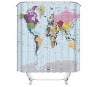 BOYOUTH World Map Pattern Digital Print Bath Shower Curtains for Bathroom,Polyester Waterproof Fabric Bath Curtain with 12 Hooks,70x70 Inches,Multicolor