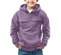 Boys 1/4 Zip Cargo Hooded Sweatshirt Oversized Jumper Pullover Tween Boy Long Sleeve Hoodie Tactical Sweatshirt with Multiple Pockets for Workout Gym Athletic Outdoor Outerwear (Purple, 16-17 Years)