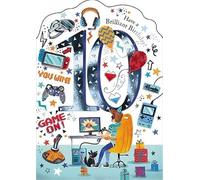 Boys 10th Birthday Card - Age 10 - Gamer Boy with Dog, Balloons and Gifts with Foil Finish - Eco-Friendly and Recyclable - by Paper House