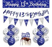 Boys 13th Birthday Decorations Blue Silver 13th Birthday Party Decorations 16 Pack Navy Silver Boy Banner Bunting Kit by Sheinly