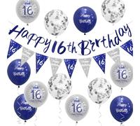 Boys 16th Birthday Decorations Blue Silver 16th Birthday Party Decorations Banner Bunting Kit Blue by Sheinly