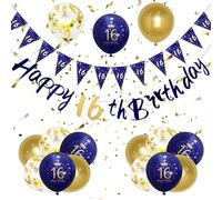 Boys 16th Birthday Decorations Navy Blue Gold 16th Birthday Party Decorations Boys Banner Bunting Kit by Wonsta