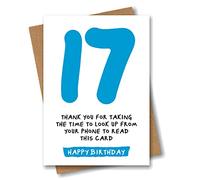 Boys 17th Birthday Card for Boys - Funny Look up from Phone Joke