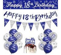 Boys 18th Birthday Decorations Blue Silver 18th Birthday Party Decorations Banner Bunting Kit 16 Pack Navy Silver by Sheinly