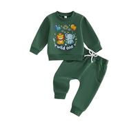 Boys 1st Birthday Outfit Cake Smash 1st Birthday Boy i am One Year Old 1 Year Old First Birthday Gifts for Boys Wild One Lion/Elephant Balloon Long Sleeve Sweatshirt Pants (Green, 12-18 Months)