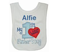 Boys 1st Fathers Day I Love Daddy Personalised Bib Handmade in The UK with Embroidered Name. (White)