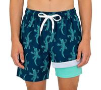 Boys' 2-in-1 Swim Shorts Boys Swim Trunks with Liner Athletic Shorts Quick Drying Adjustable Waist Tropical Print Swimwear Bermuda Stretchy Comfort Fit Lightweight Sports Running Age 2-14 Years
