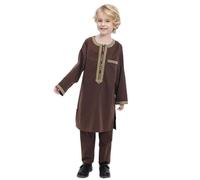 Boys' 2 Piece Embroidered Thobe Set, Long Sleeve Kaftan Tunic with Matching Pants, Traditional Islamic Clothing for Ramadan, Eid & Special Occasions