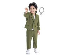Boys 2 Piece Formal Suit Set with Stretch Fabric and Wrinkle Resistance for Weddings, Parties, and Special Occasions, Button-Down Blazer and Dress Pants Combo (Green, 18-24 Months)