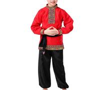 Boys 2 Piece Russian Dance Outfits Performance Costume Traditional Dancewear with Belt, Red, 14-15 Years