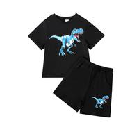 Boys 2 Piece Set - Short Sleeve T-Shirt and Shorts Outfit Age 1-7 Years | Cartoon Graphic Print | Casual Summer Jogging Running Play Clothes Blue