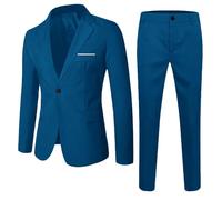Boys' 2-Piece Slim/Regular Fit Suit Set Blazers Jacket & Trousers for Weddings & School Events | Teens Adjustable Waist (Age 10-18 Years) Teens Boys Suit Blue