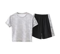 Boys 2 Piece Summer Outfits Short Sleeve T Shirts and Elastic Waist Shorts Casual Athletic Sports Sets Breathable Track Suit Qu k D y Sweatshirt Set (Grey, 10-12 Years)